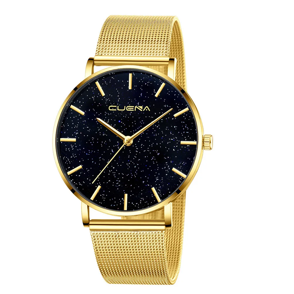 Женские часы, современная мода, черные кварцевые часы для женщин, сетчатый Браслет из нержавеющей стали, Премиум качество, повседневные наручные часы для женщин