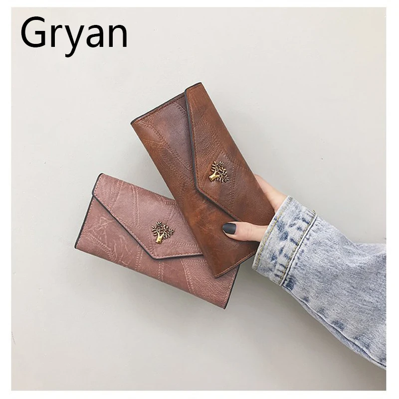 

Women long fashion retro small tree student Wallet Female Korean version Holder card bag coin Money clip solid color Purse 209