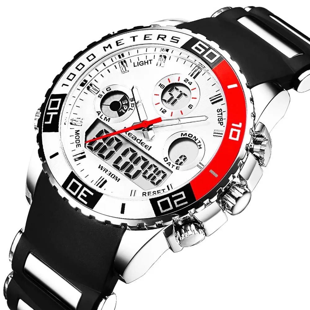 Fashion Luxury Brand Men Sport Watches Mens Military Watch Quartz Rubber LED Analog Clock Man Water