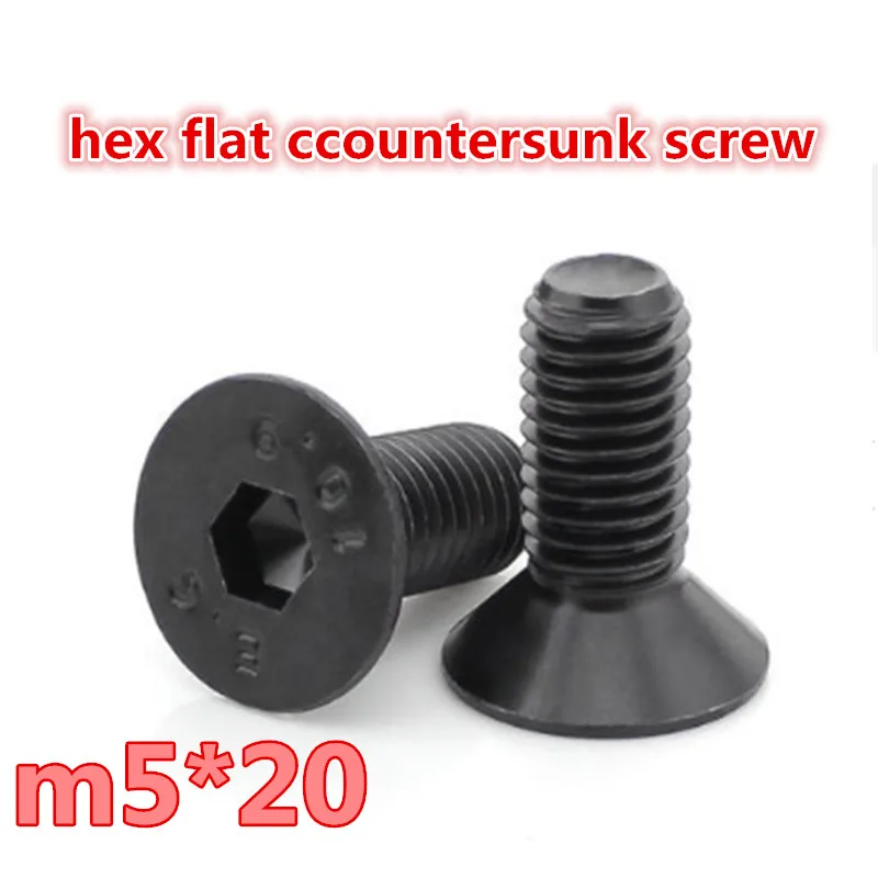 200pcs high quality 10.9 grade m5*20 steel with black oxide flat hex socket countersunk machine