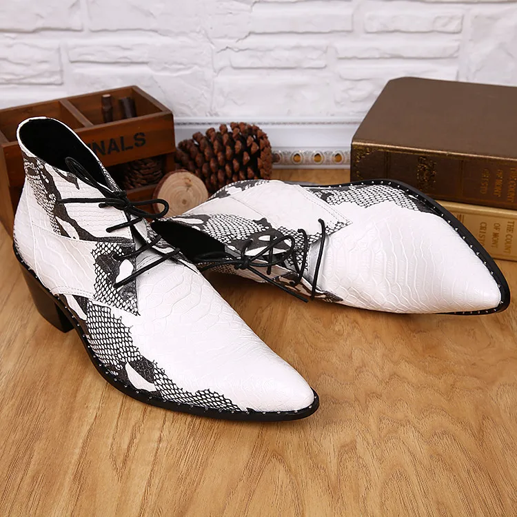 Christia Bella/модные мужские ботинки из натуральной кожи; ботильоны на шнуровке с принтом в британском стиле; ковбойские ботинки с острым носком; размера плюс