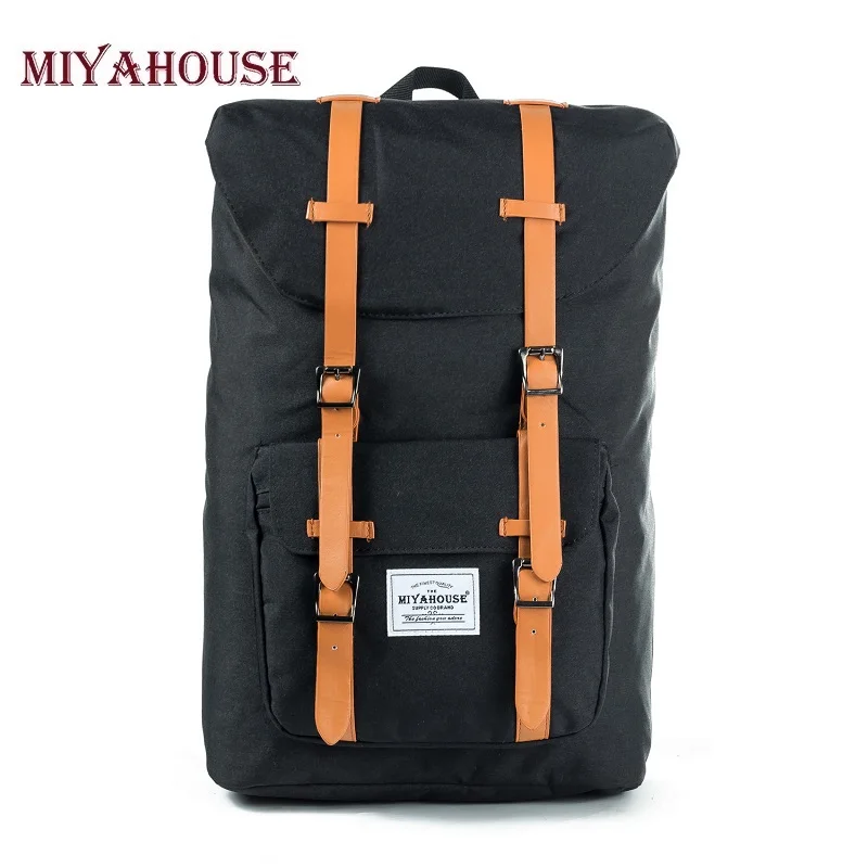 Miyahouse الأوروبي الأمريكي الظهر الأسود للجنسين الرجال قماش حقيبة الظهر محمول حقيبة سفر