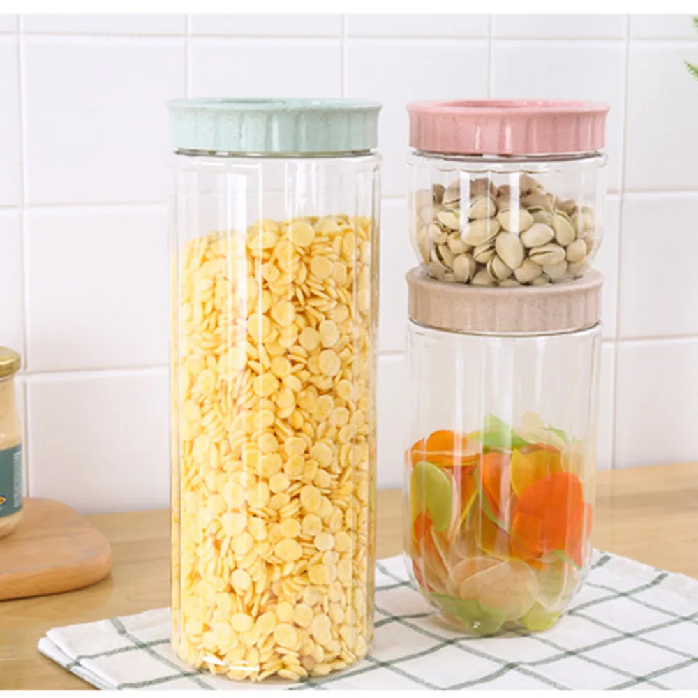 

3pcs Kitchen Food Plastic Sealed Storage Tank Fresh Moisture-proof Grain Storage Bottles Transparent Cans Tea Box Candy Jar