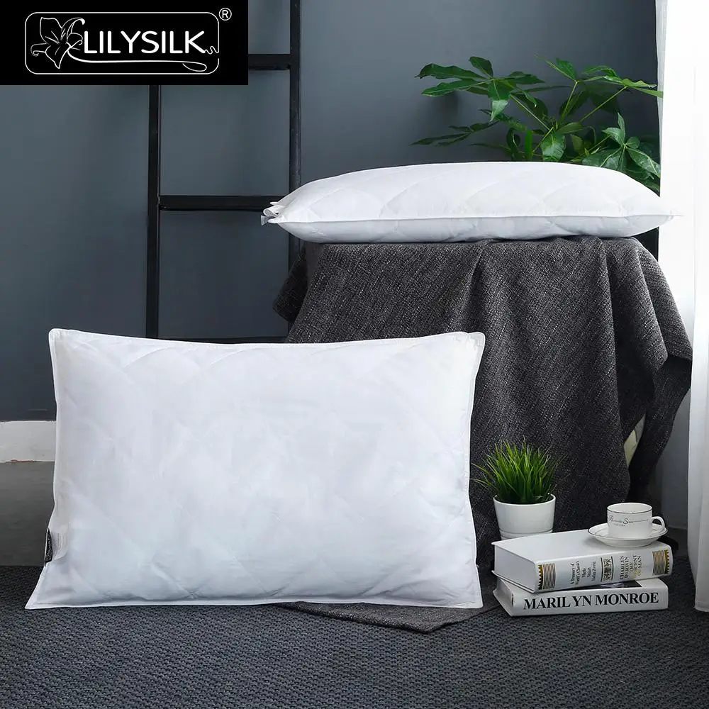 LilySilk Подушка с шелковой подкладкой моющаяся хлопковая покрытая для сна высота 16
