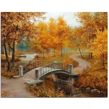 new full Diy diamond painting kit 3D cross stitch Square Diamond embroidery Autumn Scenic Brudge Diamond Mosaic Crafts ZX