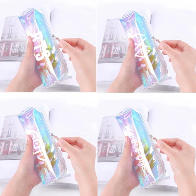 

Dazzling laser colors Pencil Case Bangtan boys Giltter Korean Groups Pencilcase Transparent Pencil Bag School Office Supplies