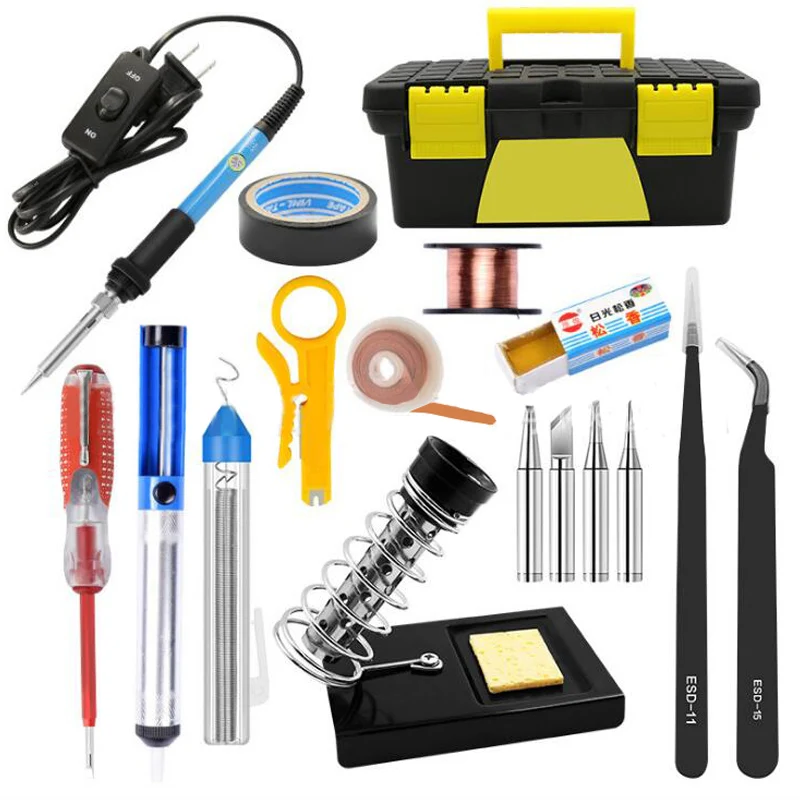 

Adjustable Temperature Electric Soldering Iron Kit 110V 220V 60W Welding Repair Tools with Multimeter 5pcs Tips Portable EU/US