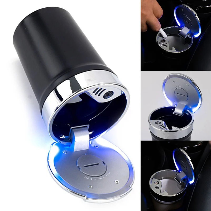New Portable Car Auto Ashtray Blue LED Light Smokeless Ashtray
