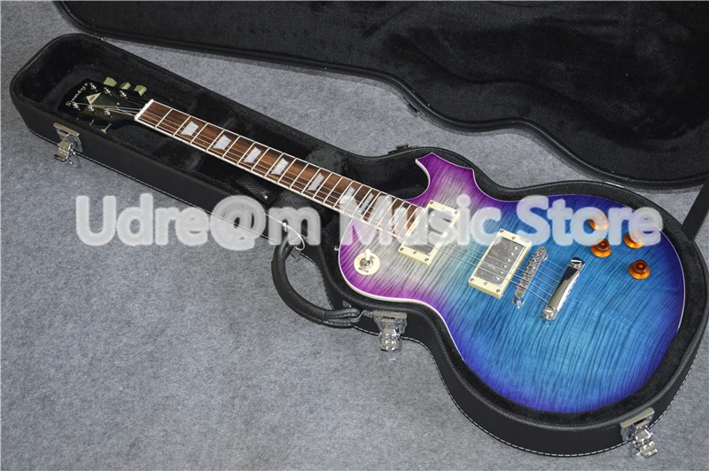 

New Arrival Purple Blue Tiger Grain Finish Suneye LP Standard Style Guitarra Electric With Guitar Case Left Handed Available