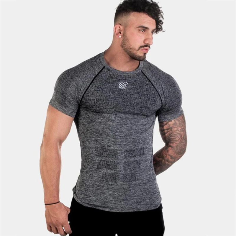 Short Sleeve Shirt Men Running Gym Fitness t shirt Slim fit Fitness ...