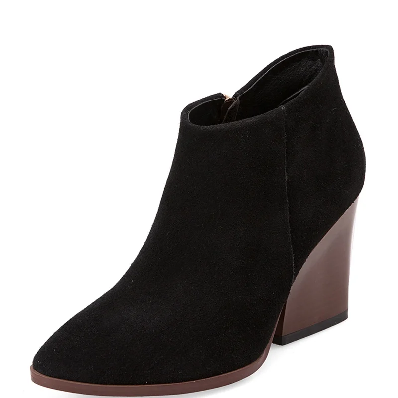 

Strange Style heels 9 cm ladies woman shoes Nubuck Grain Leather ankle boots Pointed Toe woman wedding shoes
