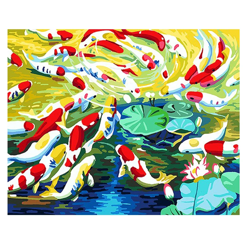 

RIHE Cluster Of Fish Diy Painting By Numbers Lotus Oil Painting On Canvas Hand Painted Cuadros Decoracion Acrylic Paint Home Art