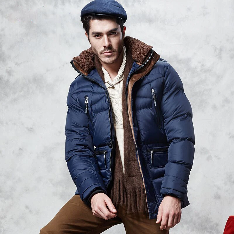 2016 winter new men’s casual warm thick fur collar coat plus velvet padded bread British style fashion brand clothing WZ257