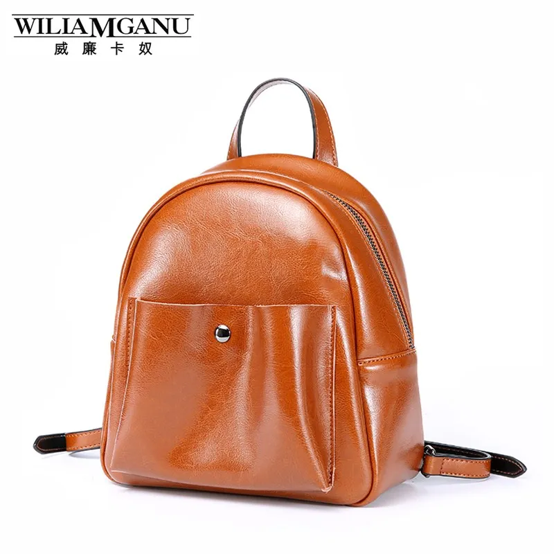 WILIAMGANU Luxury Fashion Real Cowhide Backpacks Women Girl Female Genuine Leather Backpack Shoulder ipad mini Ladies