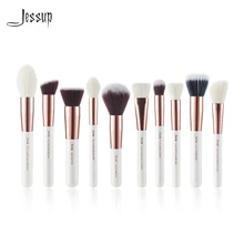 Jessup pérola branco/rosa ouro 10pc pincéis de maquiagem pincéis fundação ferramenta pó compõem escova blushes rosto definer cabelo natural