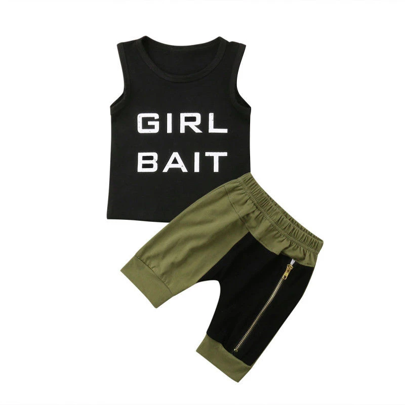 

Casual Children's Boys Set 2Pcs handsome Baby Boys Summer Sleeveless Vest Tops T-shirt Zipper Harem Shorts Outfits Kid Clothes