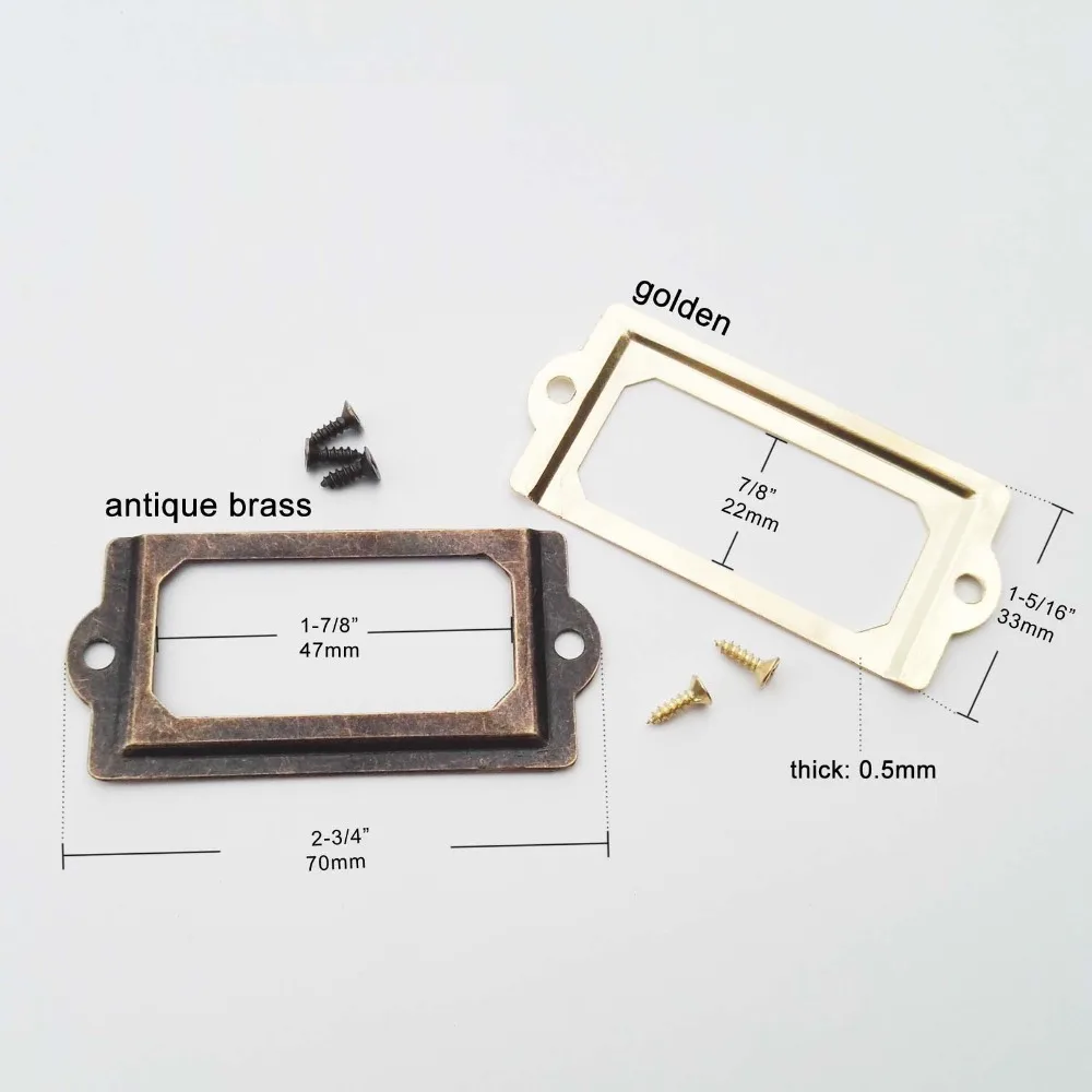 12 шт. античный латунный золотой металлический ярлык Потяните рамку ручка имя файла держатель для карт для мебели выдвижной ящик в шкафу Чехол Корзина 33*70 мм