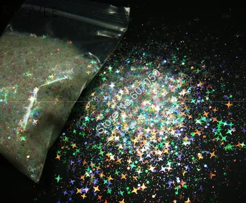 

Mix Four Angle Star Iridescent White Glitter Powder Shape with Purple Gold Green Light for Nail Art Makeup Facepainting Craft