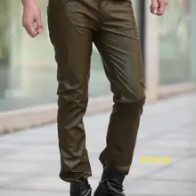 29-39 хит весна/осень Мужская Новая Мода Досуг индивидуальность ArmyGreen тело pu кожаные брюки