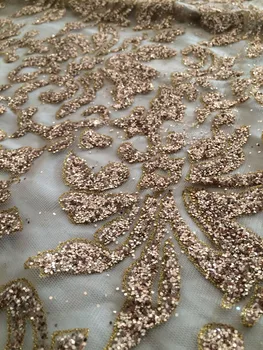 

Newest yaking-256 african tulle mesh fabric sparkly glued glitter sequins lace fabric for party dress