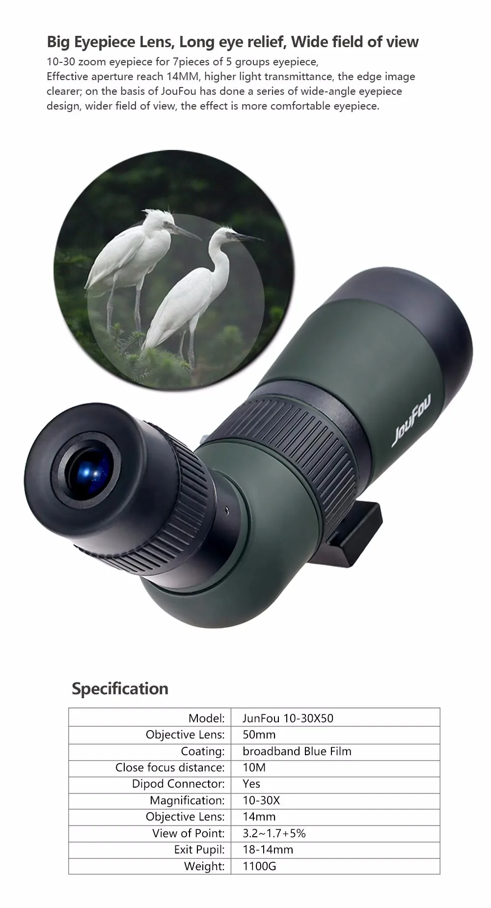 JouFou 10-30X50 Zoom Monocular HD Spotting Scope Waterproof Shooting Optical wide-angle design Birdwatching Telescope (10)
