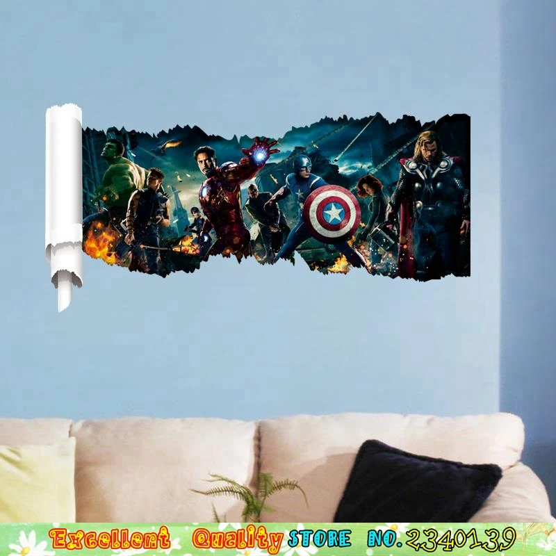 Marvel Poster Avengers Wall Stickers For Boys Room Captain America Iron