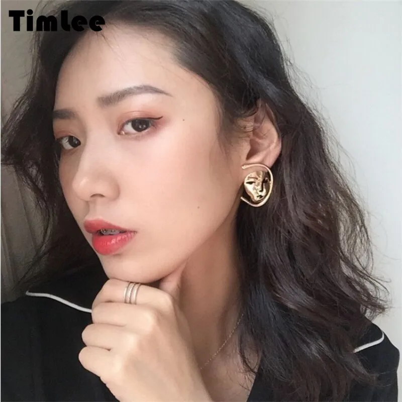 Timlee E127 Free shipping New Retro Exaggeration Face Earrings Head portrait Mask Metal Drop Earring,Wholesale