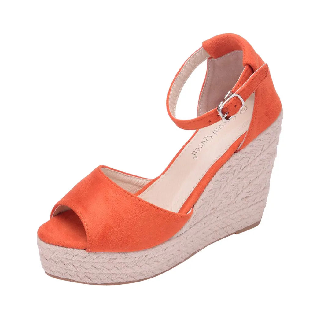 Летние босоножки на танкетке с открытым носком на высоком каблуке; обувь на платформе, визуально увеличивающая рост; женская обувь из пеньковой веревки; большой размер 44 - Цвет: Orange