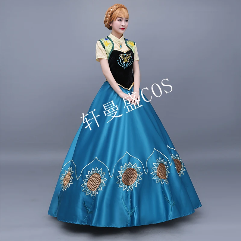 New Arrival Princess Anna Top Embroidery Cosplay Costume Women Dress Customized Halloween Costumes For Adult Women Girls