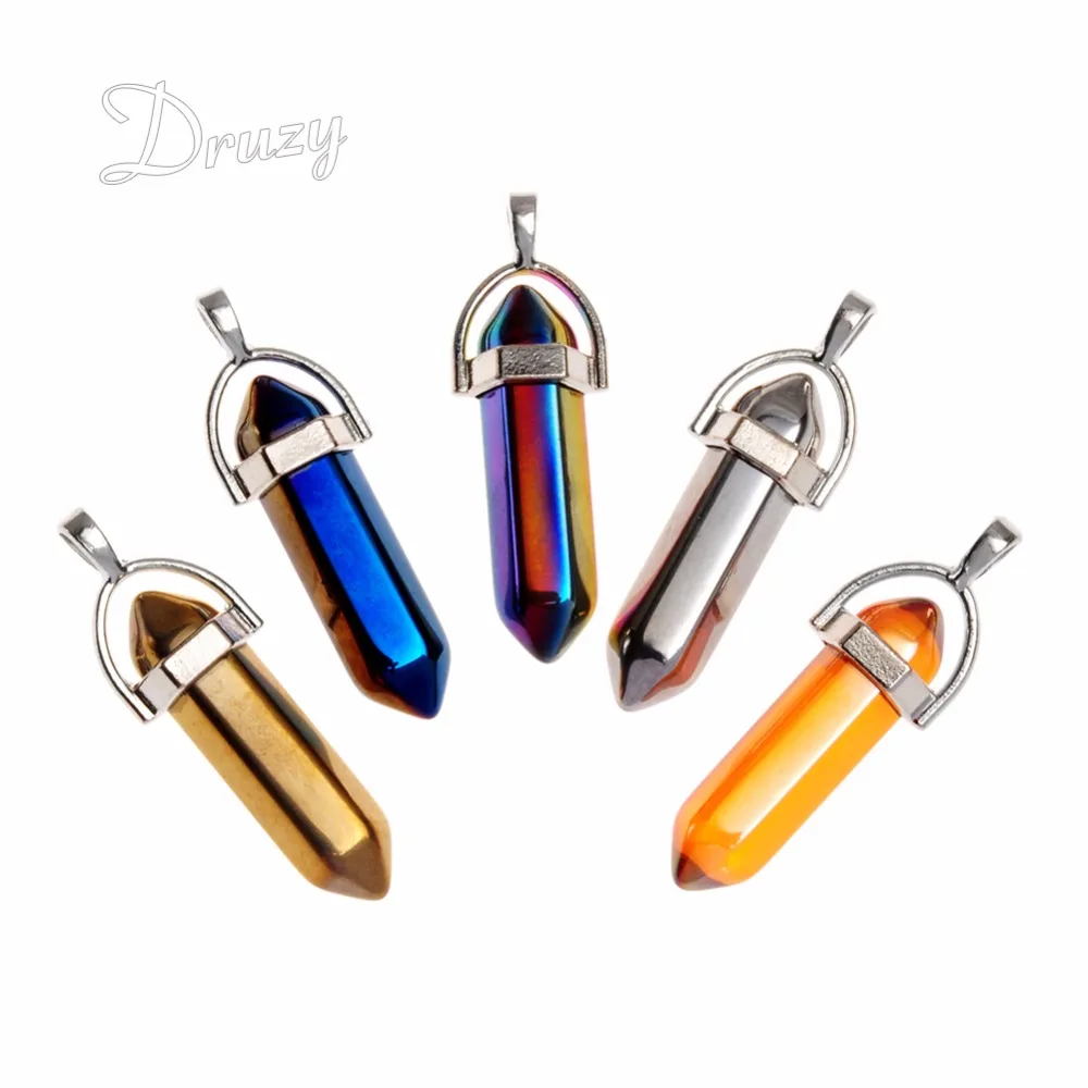 

New Fashion 2016 Fancy Healing Titanium Crystal Quartz Raw Gold Color Mystic Stones Druzy Beads Point Pendant Necklace for Women