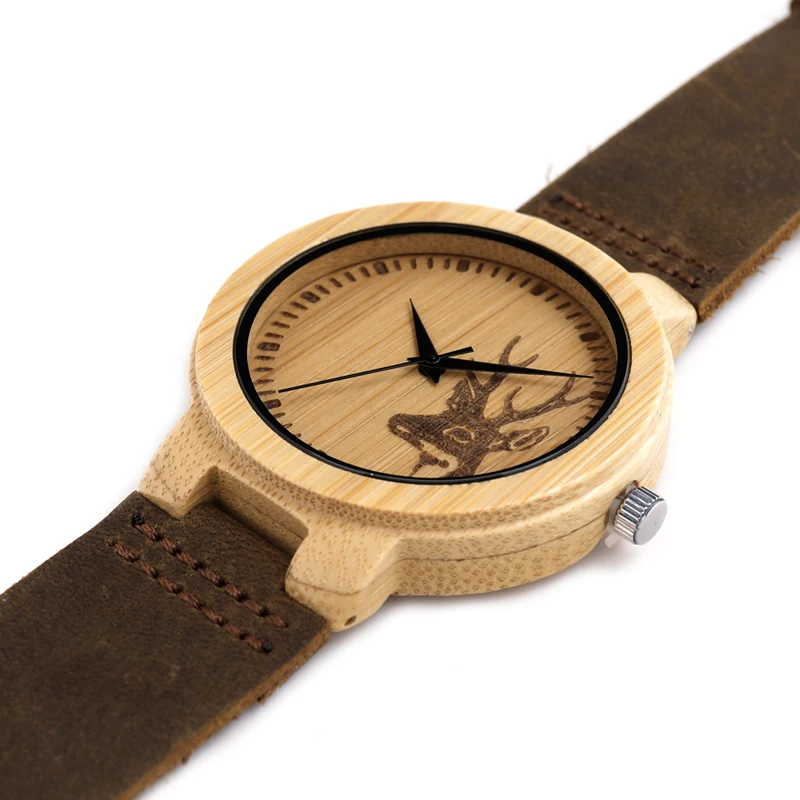 Top Brand BOBO BIRD Leather Strap Bamboo Watches 100% Handmade Men Wrist Watch relogio masculino as Gifts C-D14