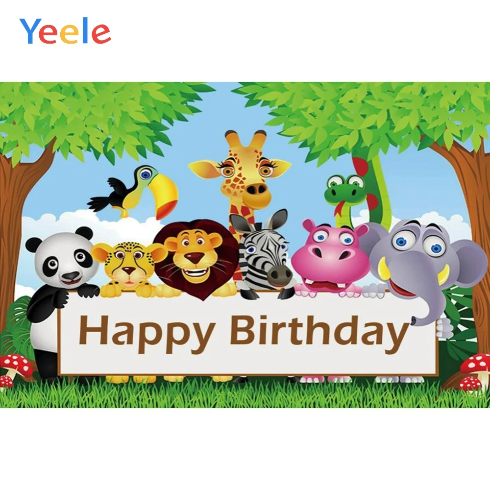 

Yeele Cartoon Animals Trees Grassland Baby Birthday Party Photography Backdrops Children Photographic Backgrounds Photo Studio