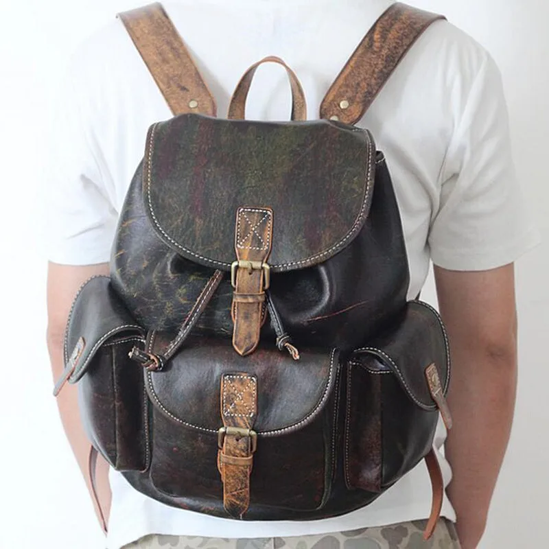 ﻿Buy Unisex 100 Genuine Vegetable Tanned Leather Backpacks Genuine
