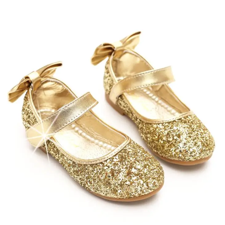 

New 2019 Children Flat Shoes For Girl Fashion Sequins Heel Bow Girls Dance Shoes Children Pu Leather Sandals Princess Shoe