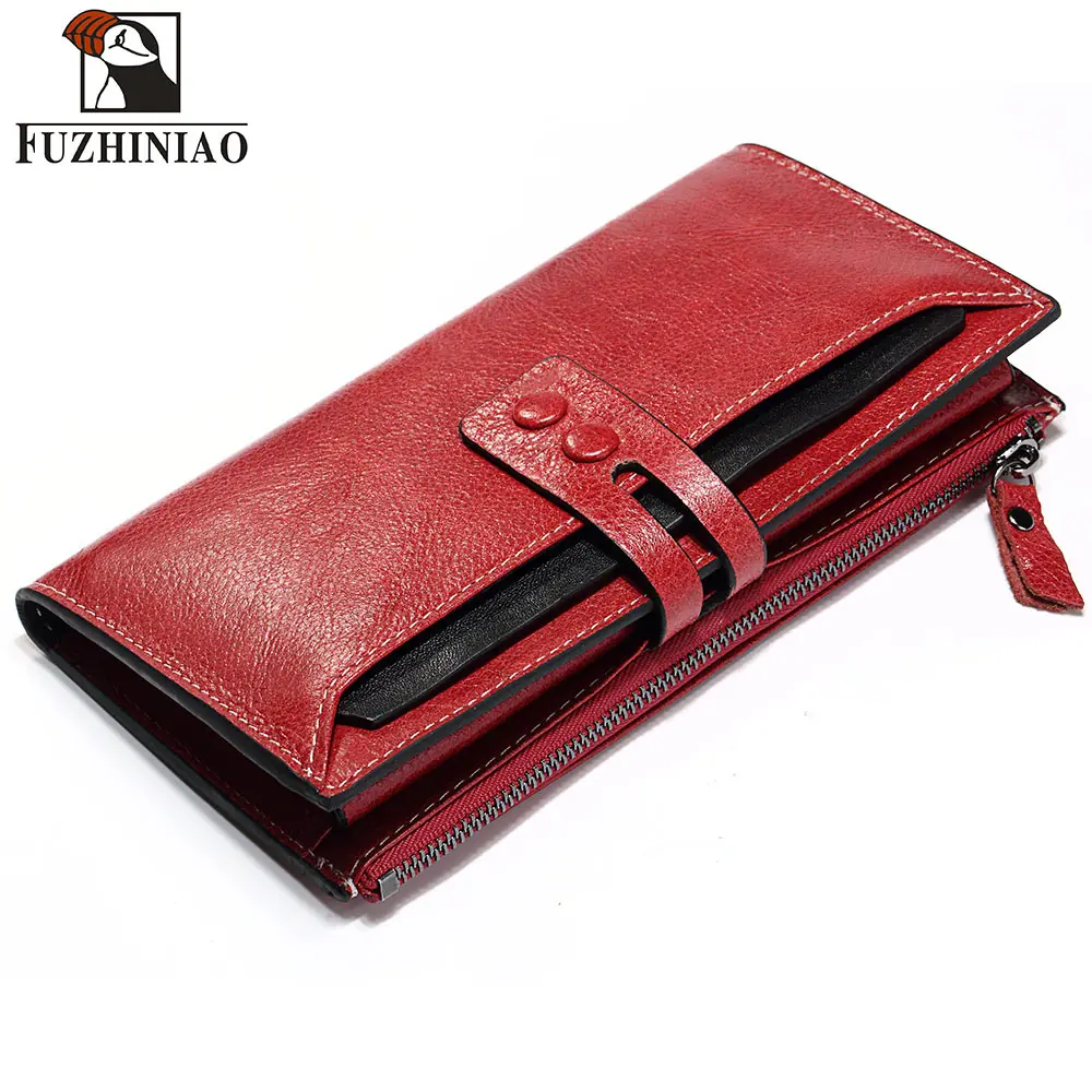 

FUZHINIAO Genuine Leather Women Wallet Female and Coin Purse Walet Portomonee Rfid Clamp for Money Long Lady Handy Card Holder