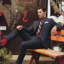 Осень-зима, итальянский стиль, темно-серый твид, мужской костюм из 2 предметов, облегающие свадебные костюмы для выпускного вечера для мужчин, смокинги для жениха, индивидуальный заказ