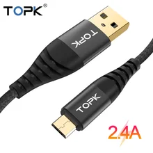 TOPK 1 м 2 м C142 Micro USB кабель с нейлоновой оплеткой кабель для передачи данных для samsung Galaxy S7 edge S6 Xiaomi Redmi Note 5 кабели для мобильных телефонов