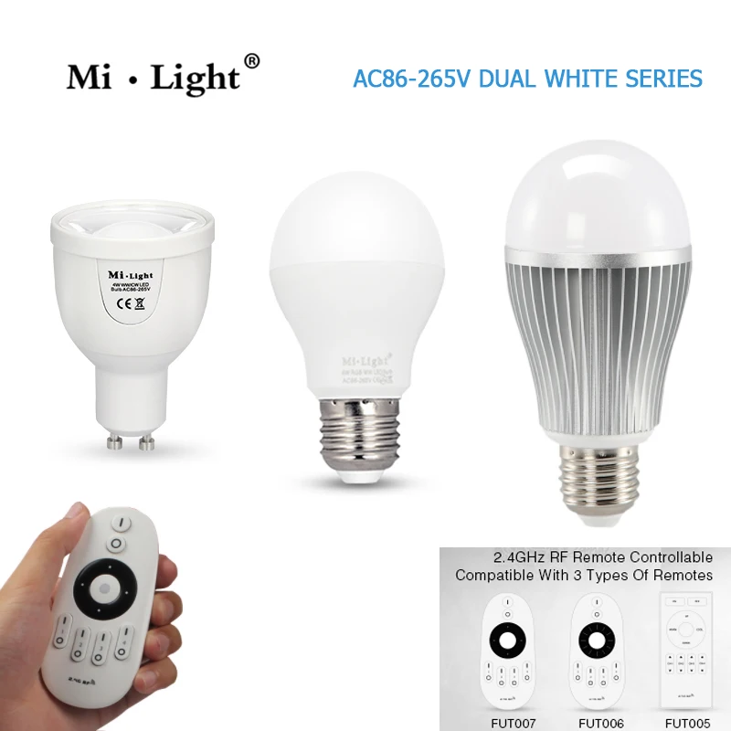 2 4G MiLight двойной белый E27 5 Вт 6 9 Беспроводная умная лампа CW/WW CT + RF CCT/DIM пульт