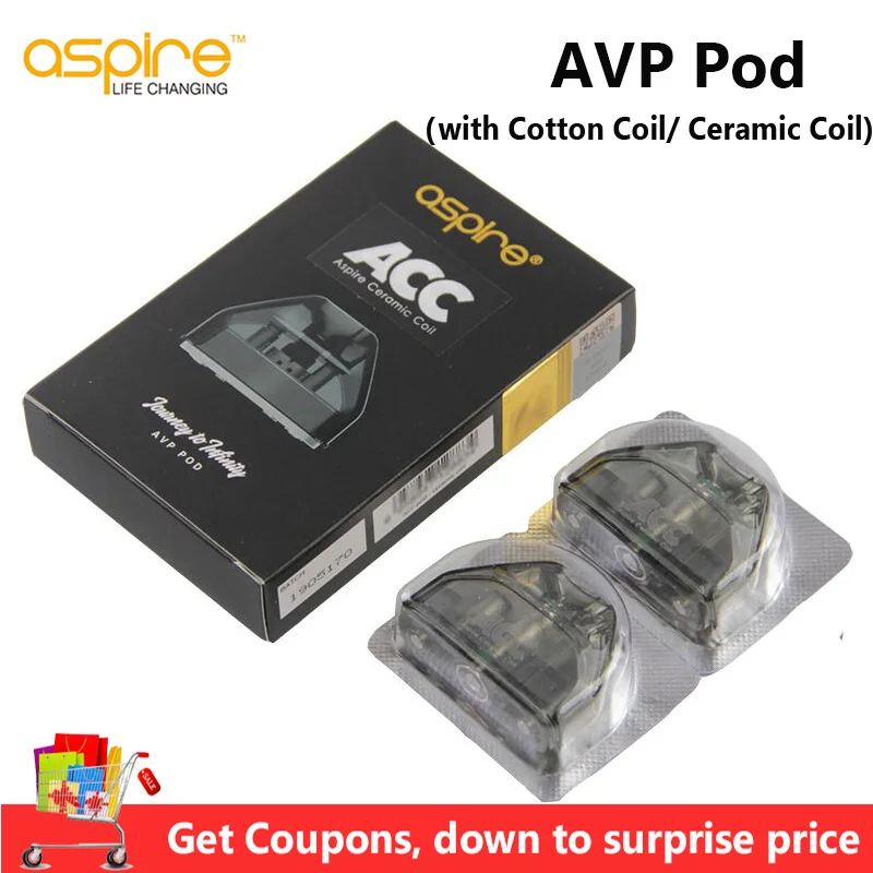 

2pcs/pack Aspire AVP Pod 2ml Capacity Vape Pod Cartridge With 1.2ohm Cotton/1.3ohm Ceramic Coil Electronic Cigarette Atomizer