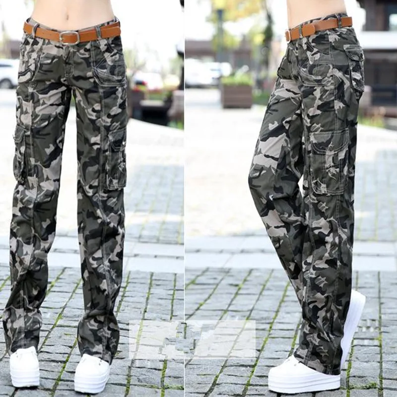 Весенние женские тренировочные военные камуфляжные карго джинсы брюки армейские джинсовые комбинезоны женские прямые брюки с несколькими карманами