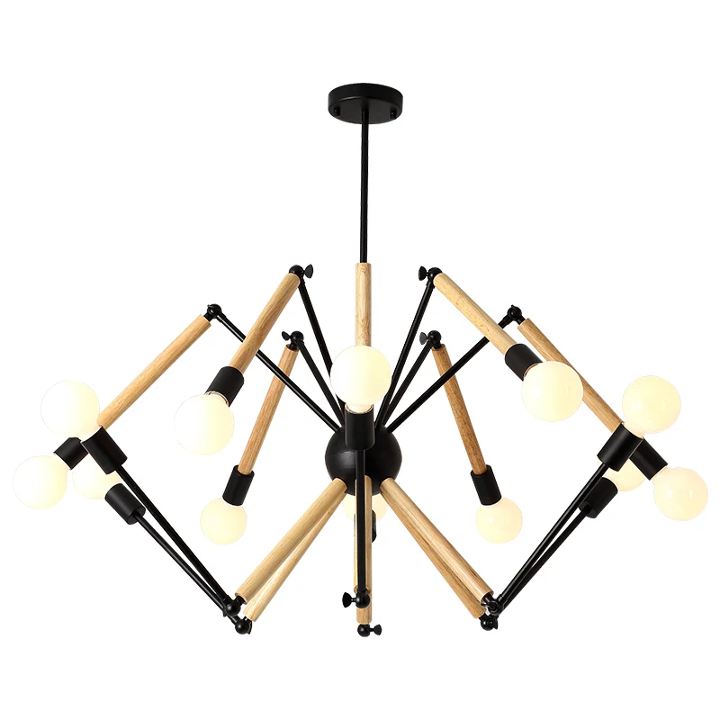 White Wooden Spider chandelier lighting E27 modern loft nordic kitchen chandelier dining room bedroom living room foyer lights - Цвет абажура: Black