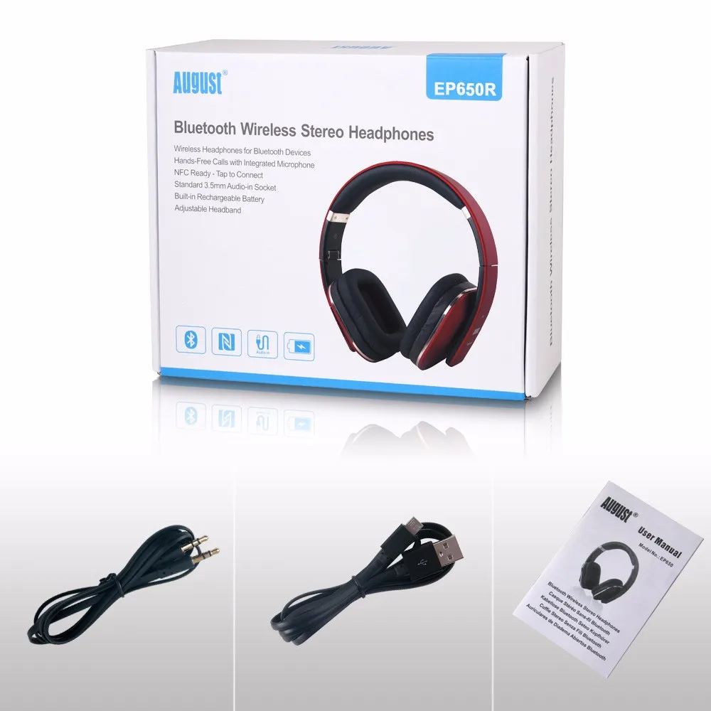 August EP650 Wireless Bluetooth Headphones with Microphone 3.5mm Audio In Wired or Wireless Stereo Headset for TV, PC Smartphone