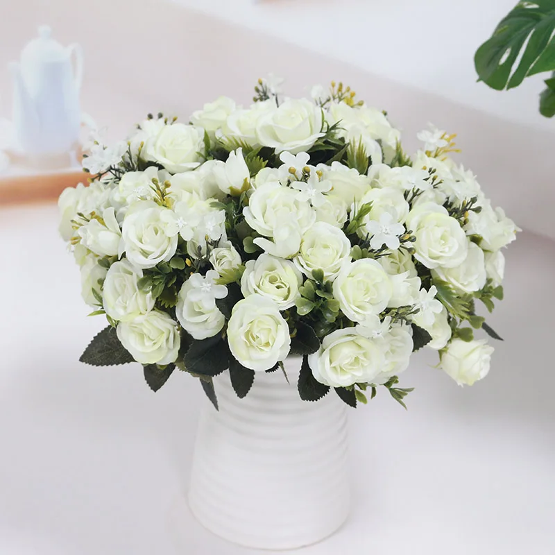Flone Artificial European Silk Small Rose Fake Flowers Bouquet Wedding Flower Row DIY Accessories Material Home Party Decoration (23)