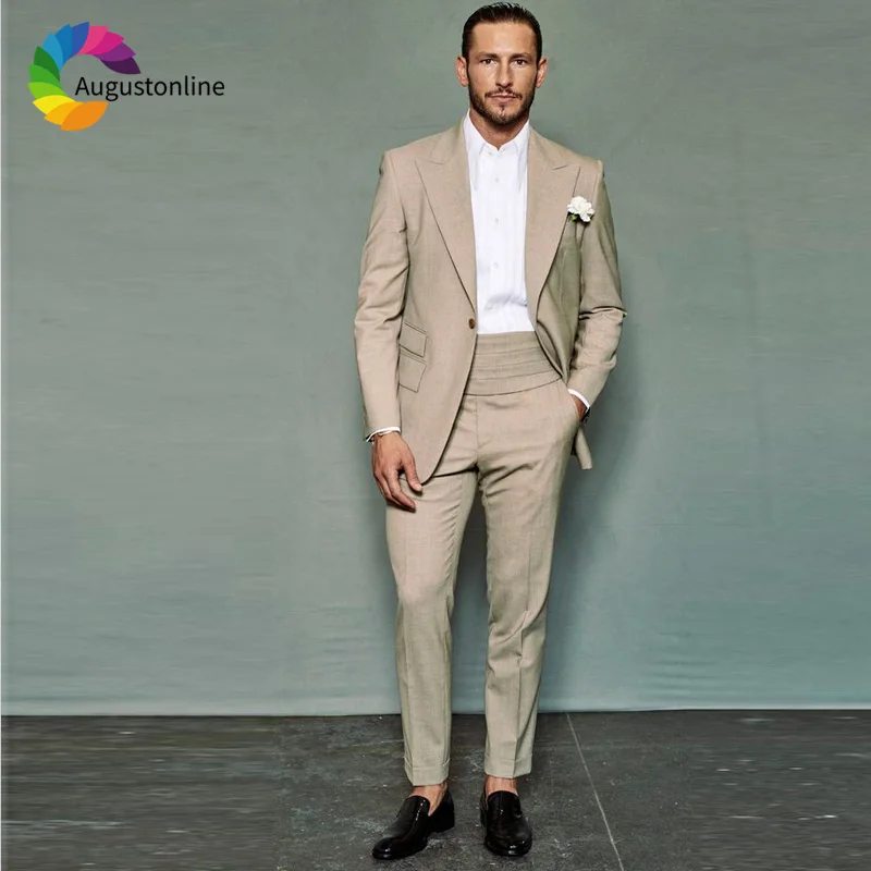 

Khaki Men Suits for Wedding Slim Fit Groom Tuxedos Groomsmen Suit 2 Pieces (Jacket+Pants) Best Man Blazer Costume Homme Mariage