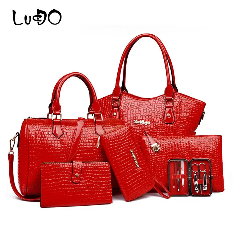 

LUCDO Luxury Handbags Women Bags Famous Brand Designer Women Handbag Phone Money Bags Purse 6 PCS/Set Composite Bag bolsos mujer