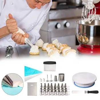 

63PCS Cake Decorating Kit Pastry Nozzles Scraper Board Nail Set Cake Turntable Decorative Mounting Patterns Tool