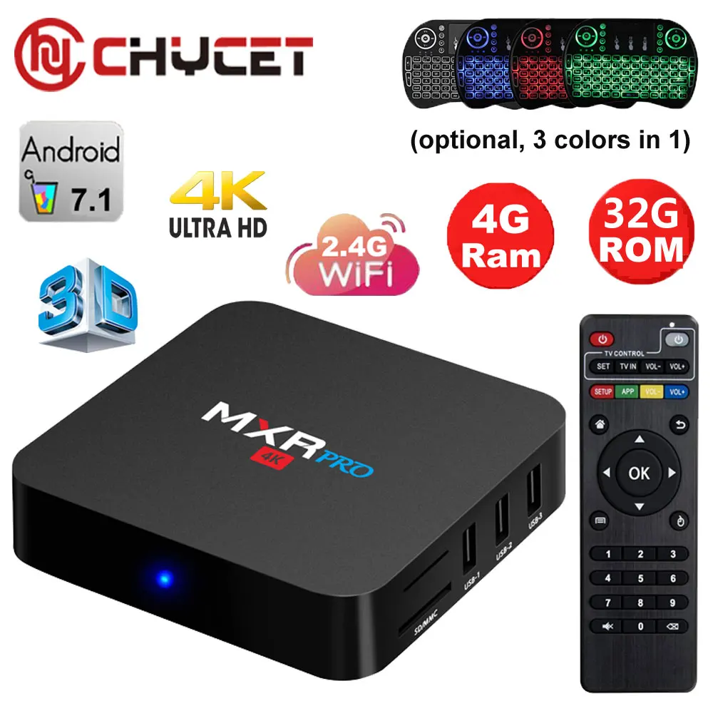 Chycet MXR PRO 4 ГБ 32 ГБ Android 7,1 ТВ коробка RK3228 4 ядра HDMI USB 3,0 3D 4 К WI-FI smart ТВ BOX Media player приставки