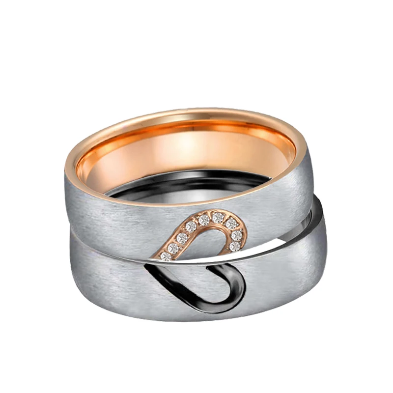 Black Silver Rose gold color Marriage Heart Anniversary Couple wedding ring jewelry men Engagement Rings for Women (7)