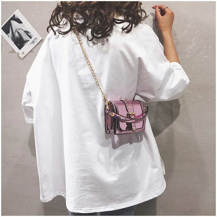Мини сумка-тоут летняя новая качественная женская дизайнерская сумка из лакированной кожи с замком и заклепками на цепочке сумка через плечо кошельки