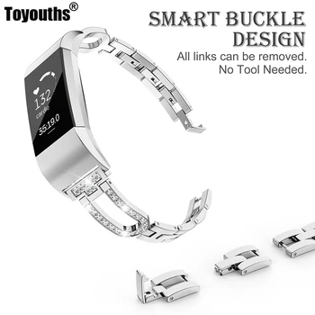 

Fashion Crystal Woman Stainless Steel Band For Fitbit Charge 2 Replacement Wristband Strap Stainless Steel Bracelet Wrist Strap